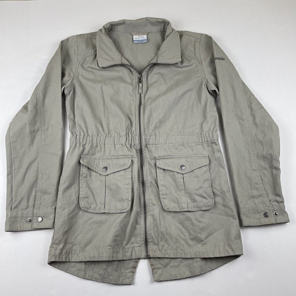 Columbia Field Jacket Youth Girls L(14-16) Canvas Lightweight Full Zip Beige